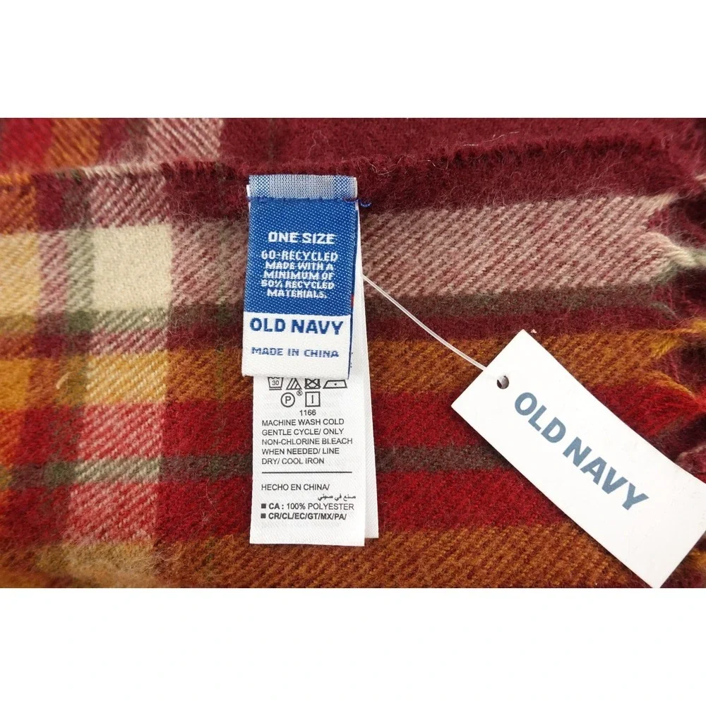 Old Navy Mens Burgundy Plaid Soft Flannel Tassel Scarf NWT